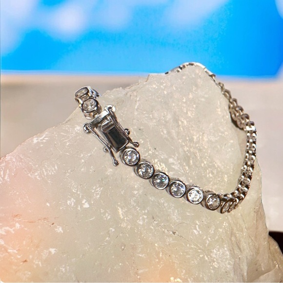 NEW Solid 925 Sterling Silver Rounded BezelSet High Carbon Stone Tennis Bracelet - Picture 11 of 16